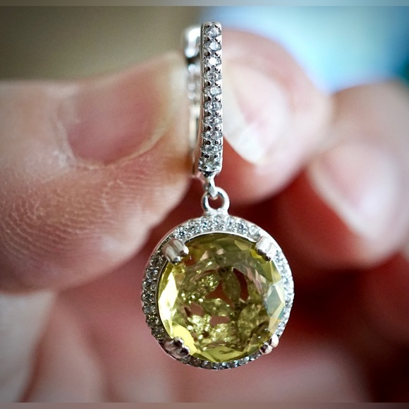 Natural Top Yellow Lemon Quartz White Gold Plated Sterling Earrings - Picture 4 of 7